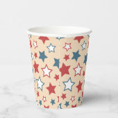 Red and Blue Stars, 4th of July, Beige Background Pappbecher (Rechts)