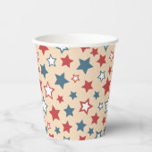Red and Blue Stars, 4th of July, Beige Background Pappbecher (Vorderseite)