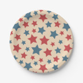 Red and Blue Stars, 4th of July, Beige Background Pappteller (Vorderseite)