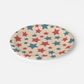 Red and Blue Stars, 4th of July, Beige Background Pappteller (Schrägansicht)