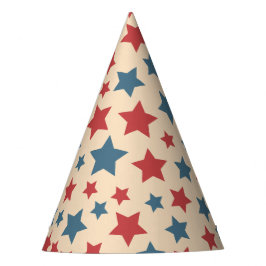 Red and Blue Stars, 4th of July, Beige Background Partyhütchen