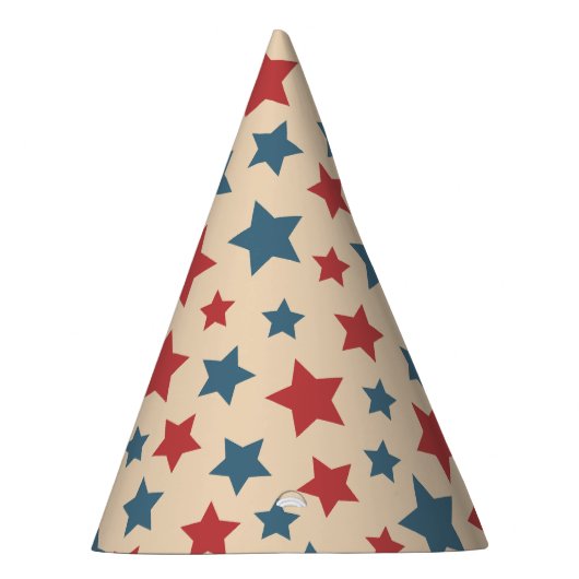 Red and Blue Stars, 4th of July, Beige Background Partyhütchen (Rechts)