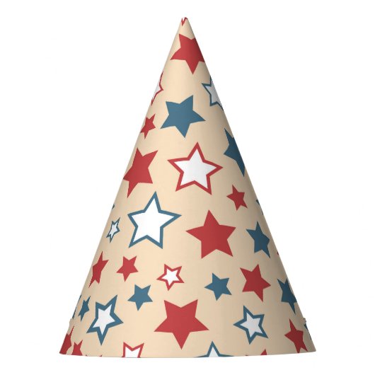 Red and Blue Stars, 4th of July, Beige Background Partyhütchen (Vorderseite)