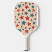 Red and Blue Stars, 4th of July, Beige Background Pickleball Schläger (Rückseite)