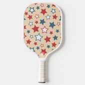Red and Blue Stars, 4th of July, Beige Background Pickleball Schläger (Rückseite)