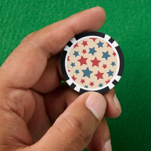 Red and Blue Stars, 4th of July, Beige Background Pokerchips (Hand)