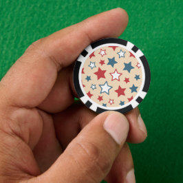 Red and Blue Stars, 4th of July, Beige Background Pokerchips