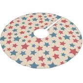 Red and Blue Stars, 4th of July, Beige Background Polyester Weihnachtsbaumdecke (Schrägansicht)