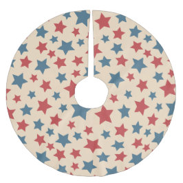 Red and Blue Stars, 4th of July, Beige Background Polyester Weihnachtsbaumdecke
