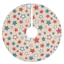 Red and Blue Stars, 4th of July, Beige Background Polyester Weihnachtsbaumdecke