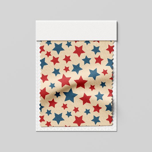 Red and Blue Stars, 4th of July, Beige Background Stoff