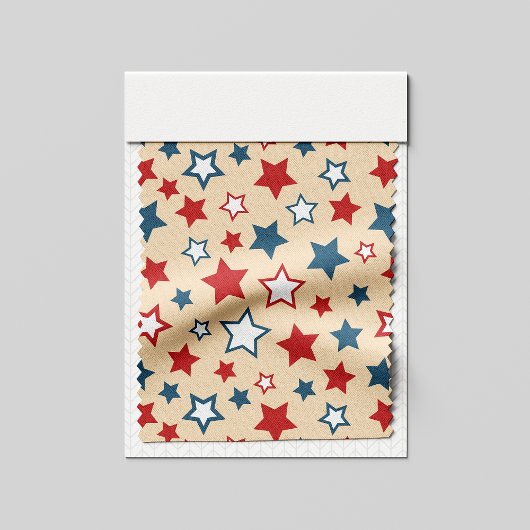 Red and Blue Stars, 4th of July, Beige Background Stoff