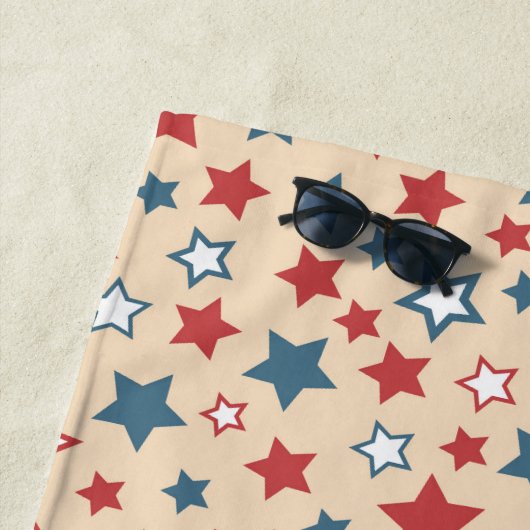 Red and Blue Stars, 4th of July, Beige Background Strandtuch (Beispiel)