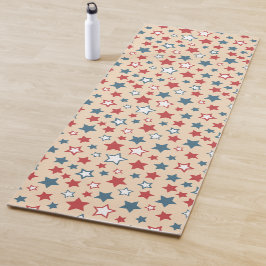 Red and Blue Stars, 4th of July, Beige Background Yogamatte
