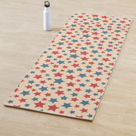 Red and Blue Stars, 4th of July, Beige Background Yogamatte