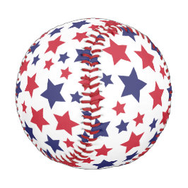 Red and Blue Stars, 4th of July, White Background Baseball