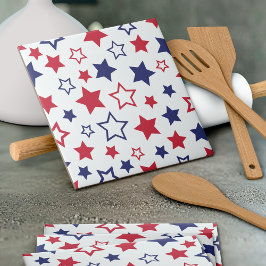 Red and Blue Stars, 4th of July, White Background Fliese