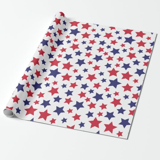 Red and Blue Stars, 4th of July, White Background Geschenkpapier (Ungerollt)