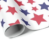 Red and Blue Stars, 4th of July, White Background Geschenkpapier (Rolleneckpunkt)