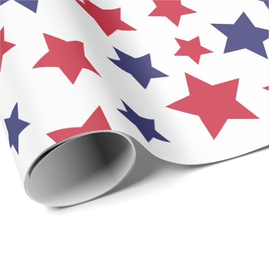 Red and Blue Stars, 4th of July, White Background Geschenkpapier (Rolleneckpunkt)
