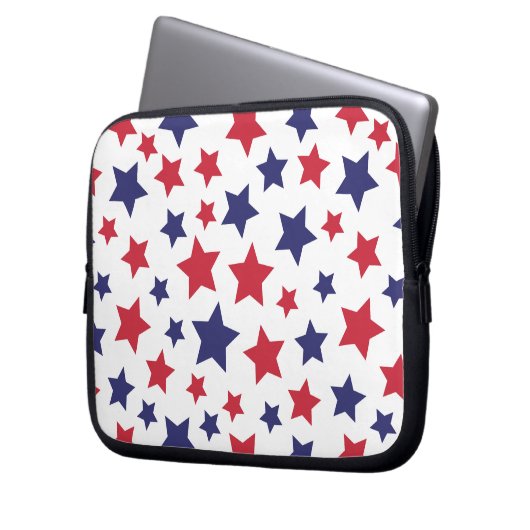 Red and Blue Stars, 4th of July, White Background Laptopschutzhülle (Vorderseite Links)