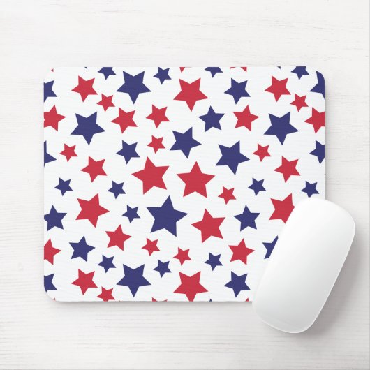 Red and Blue Stars, 4th of July, White Background Mousepad (Mit Mouse)