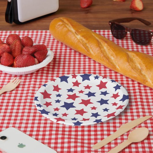 Red and Blue Stars, 4th of July, White Background Pappteller (Picknick)
