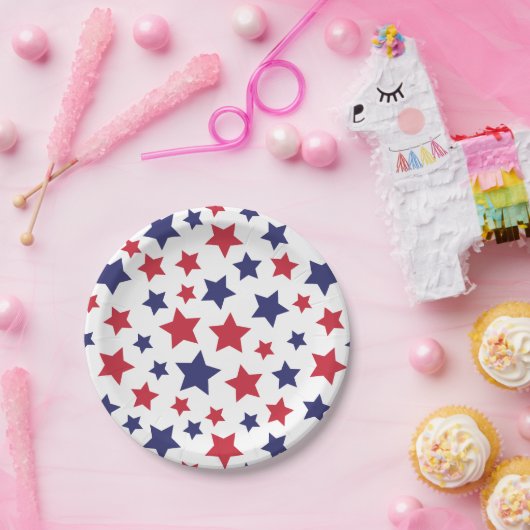 Red and Blue Stars, 4th of July, White Background Pappteller (Party)