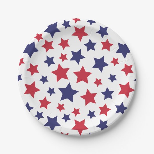 Red and Blue Stars, 4th of July, White Background Pappteller (Vorderseite)