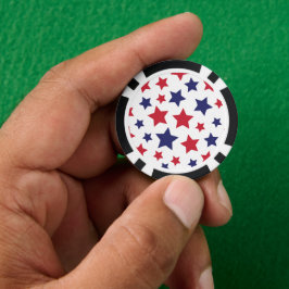 Red and Blue Stars, 4th of July, White Background Pokerchips