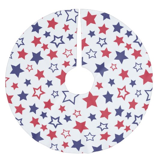 Red and Blue Stars, 4th of July, White Background Polyester Weihnachtsbaumdecke (Vorderseite)