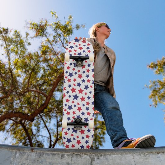 Red and Blue Stars, 4th of July, White Background Skateboard (Außenbereich 1)