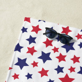 Red and Blue Stars, 4th of July, White Background Strandtuch