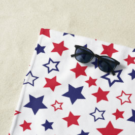Red and Blue Stars, 4th of July, White Background Strandtuch