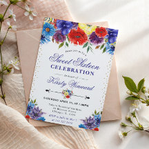 Red and Blue Summer Boho Blume 16 . Geburtstag