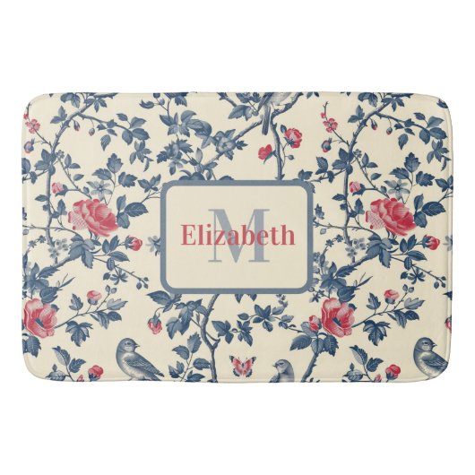 Red and Blue Toile de Jouy Personalisiert Badematte (Vorderseite)