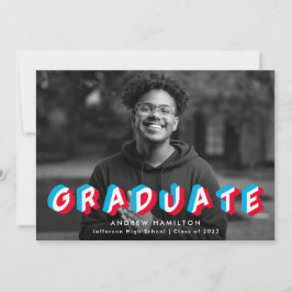 Red and Blue Wird Anaglyph Foto Graduation Party Einladung