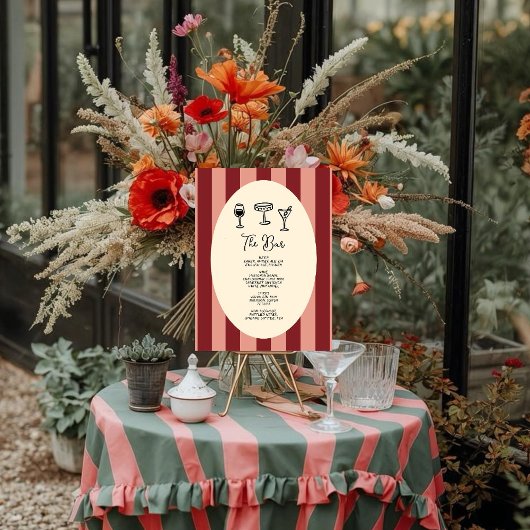 Red and Blush Striped “ The Bar” Sign. Poster