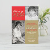 Red and Bronze Gold Classic 2 Foto Abschluss Einladung (Stehend Vorderseite)