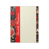 Red and Cream Dark Floral Large Notepad Notizblock (Rotiert)