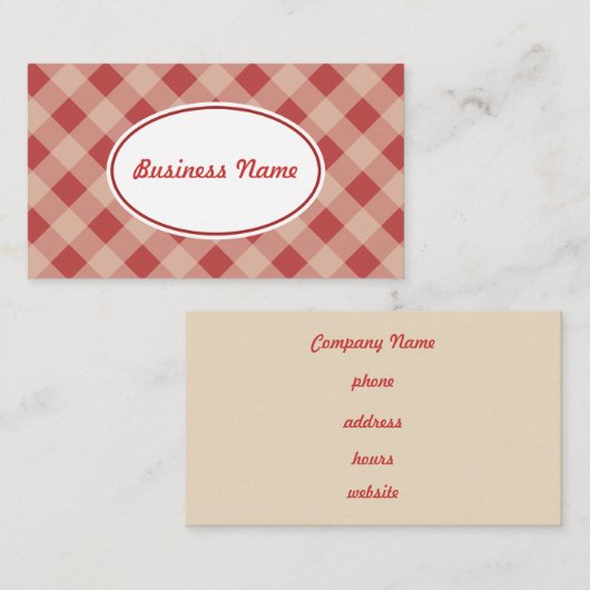 Red and Cream Gingham Business Card Visitenkarte (Vorne/Hinten)