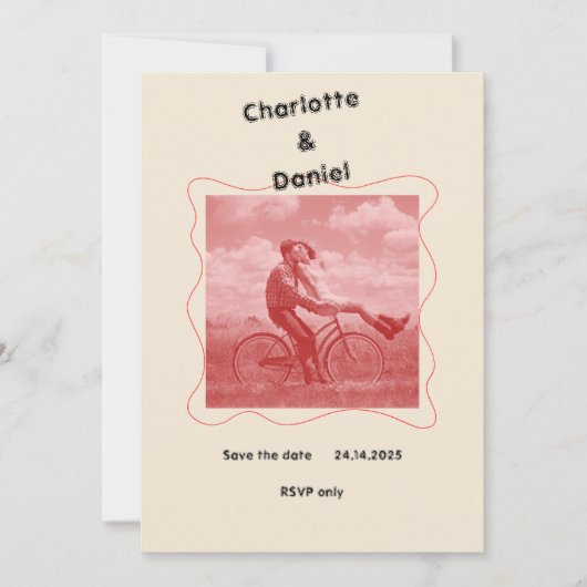 Red and Cream Moderne Minimalistisch Fun Retro Hoc Einladung (Vorderseite)