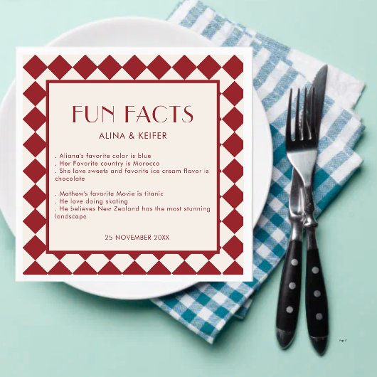 Red and Cream Retro Bold Fun Fakten Hochzeit Serviette