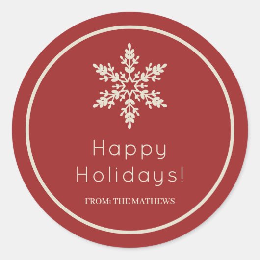 Red and Cream Snowflake Happy Holidays Weihnachten Runder Aufkleber (Vorderseite)