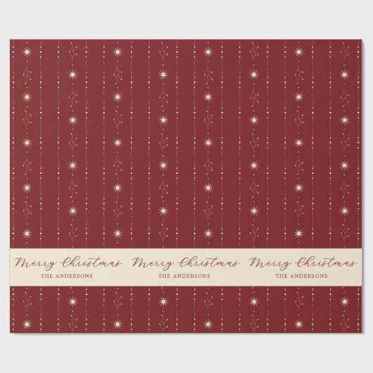 Red and Cream Stars frohe Weihnachten Geschenkpapier (Flach)