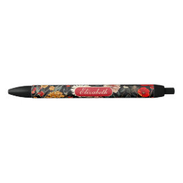 Red and Creme Dark Floral Personalizable Pen Kugelschreiber