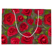 Red And Dark Pink Floral Roses Pattern Große Geschenktüte (Rückseite)