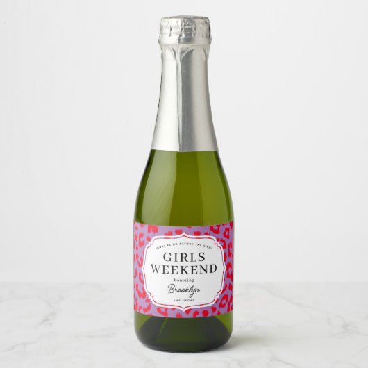 Red and Dusty Lilac Animal Print Girls Wochenende Schaumweinetikett (Vorderseite)
