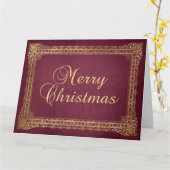 Red and Faux Gold Ornate Border Merry Christmas Karte (Gelbe Blume)
