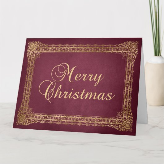 Red and Faux Gold Ornate Border Merry Christmas Karte (Vorderseite)